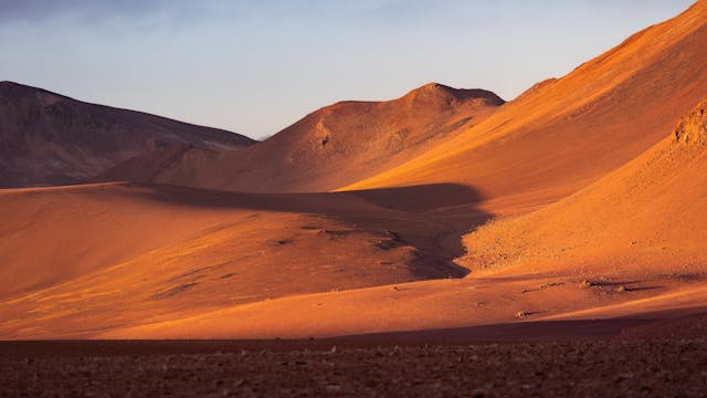 Sunset landscape in Moon Valley of the Atacama Desert in northern Chile